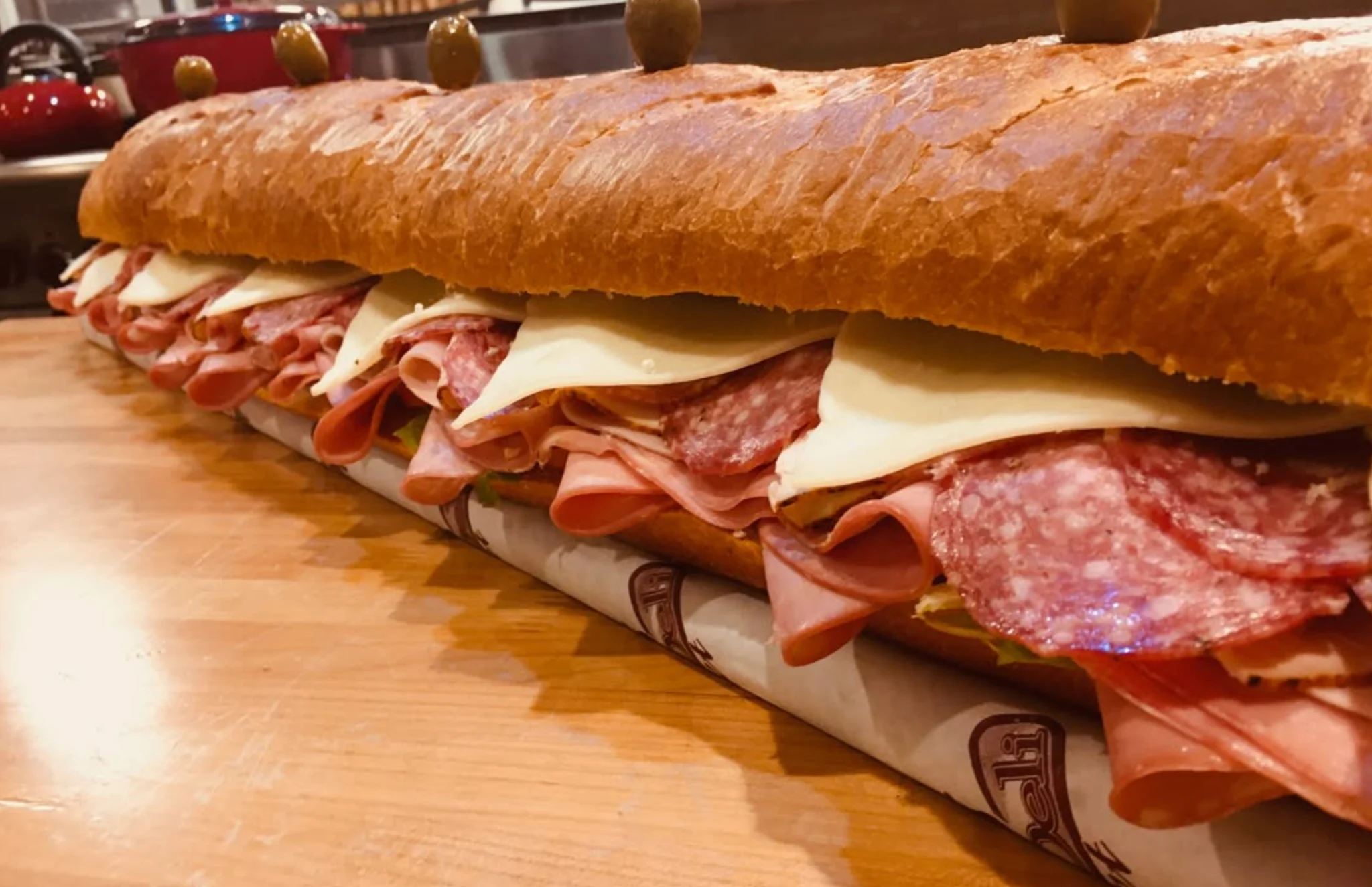 Party sub sandwich sliced for sharing